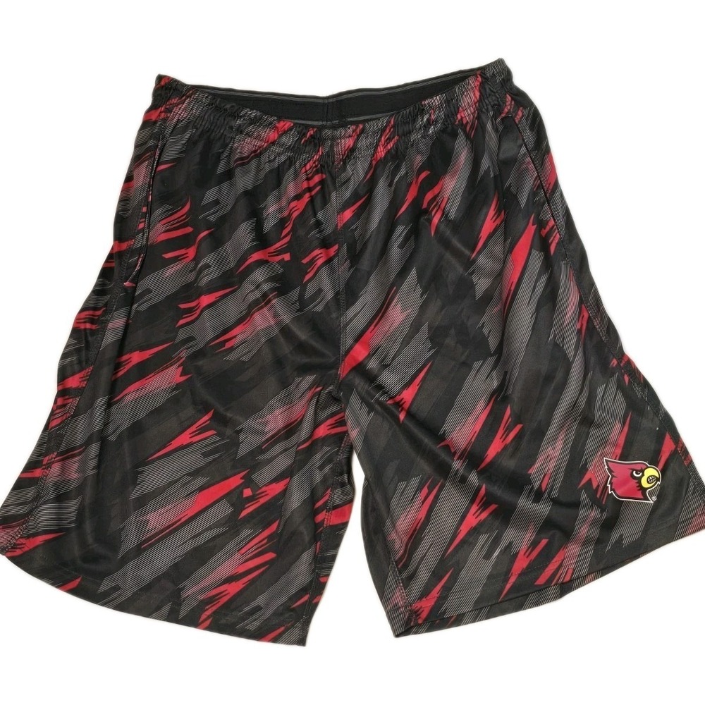Mens University of Louisville Sz L Basketball shorts Geometric‎ red black white